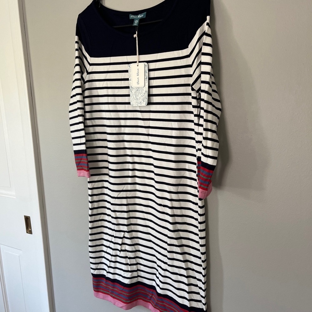 Fleur Bleue Dress Sweatshirt Material Striped New Size Small Navy Blue Measures - Picture 6 of 6